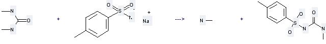 3-Methyl-1-(4-methylphenyl)sulfonyl-urea can be prepared by 1,3-dimethyl-urea and toluene-4-sulfonamide; sodium salt at the temperature of 160 °C